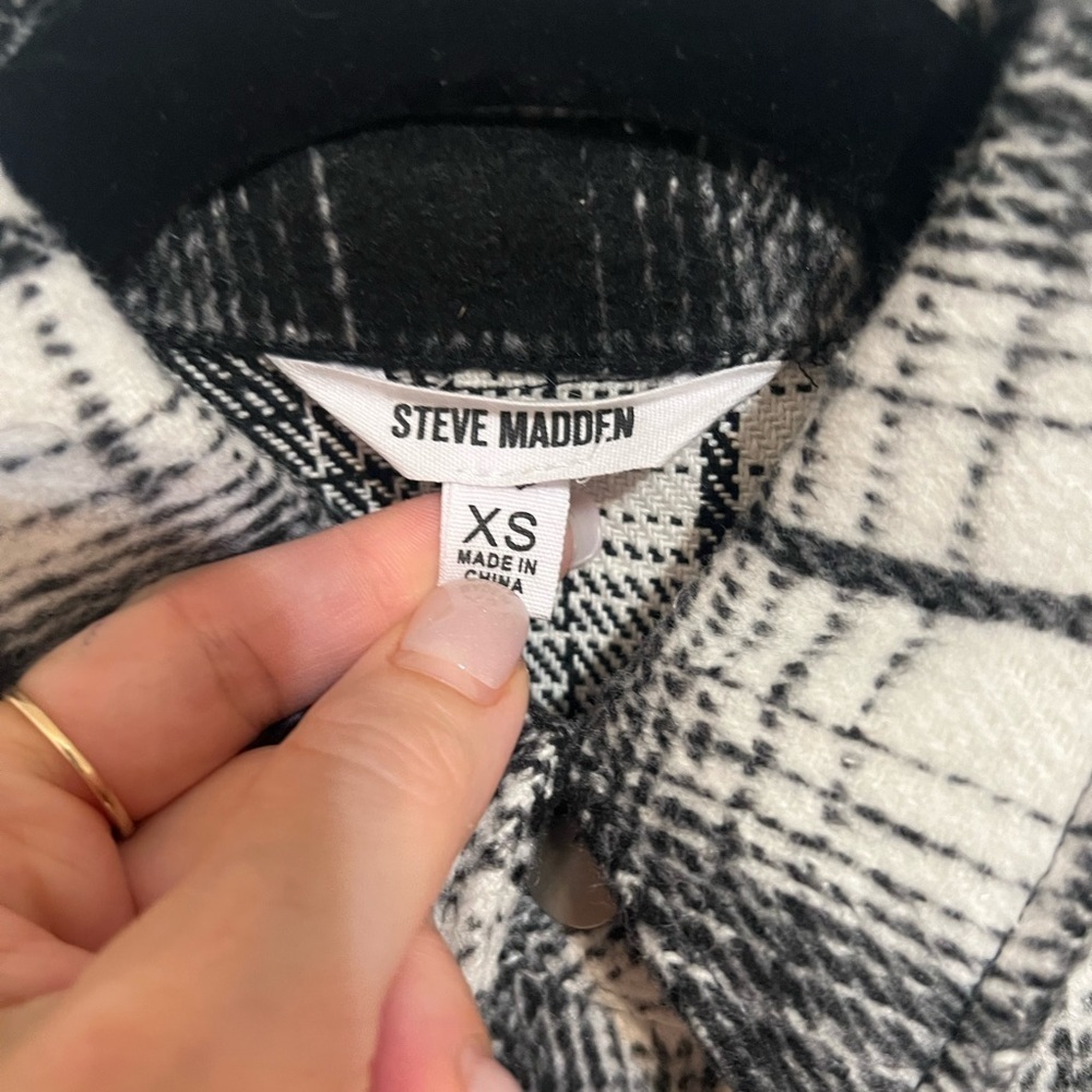 BB Dakota Steve Madden Sophia Shacket Plaid Black & White Jacket Button XS - Picture 7 of 10